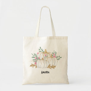 Bolso De Tela Acuarela de calabazas blancas y doradas