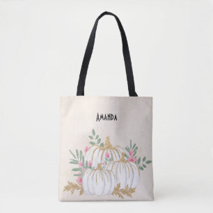 Bolso De Tela Acuarela de calabazas blancas y doradas