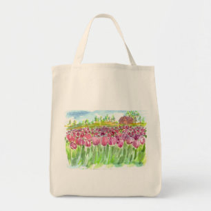 Bolso De Tela Acuarela De Campos De Tulipano Rosa
