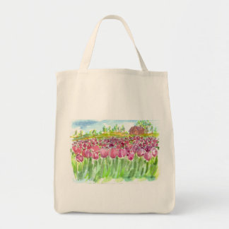 Bolso De Tela Acuarela De Campos De Tulipano Rosa