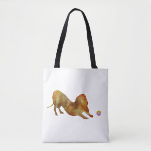 Bolso De Tela Acuarela de Dachshund y Ball