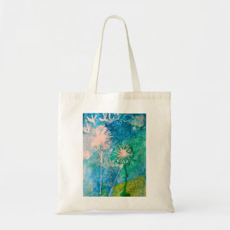 Bolso De Tela acuarela de Dandelion azul y verde abstracto