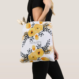 Bolso De Tela Acuarela de flores amarillas personalizada