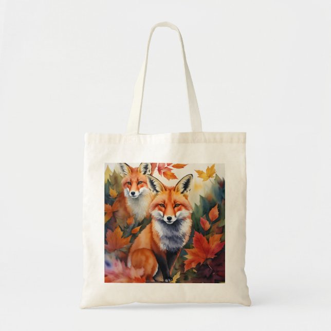 Bolso De Tela Acuarela de Foxes de otoño (Frente)