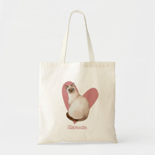 Bolso De Tela Acuarela de gato siamesa de corazón rosa gitano