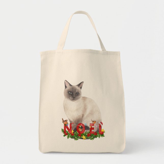 Bolso De Tela Acuarela de gato siamesa para navidades (Frente)