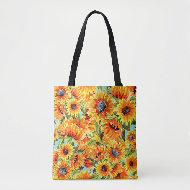 Bolso De Tela Acuarela de girasoles: Ilustracion sin foco (Anverso)