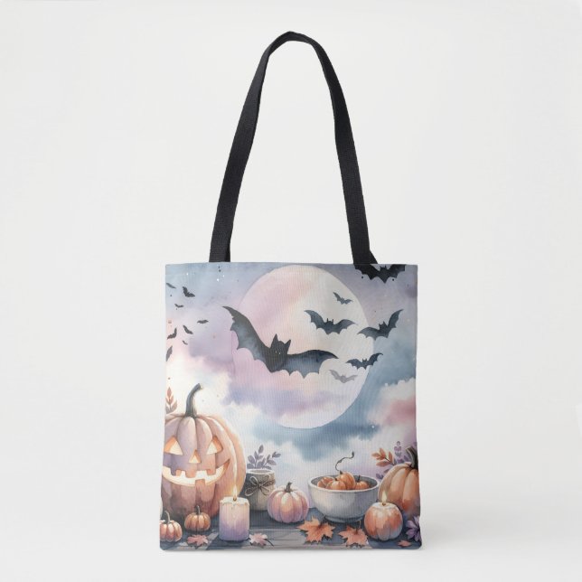 Bolso De Tela acuarela de Halloween (Anverso)