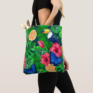 Bolso De Tela Acuarela de jardín tropical y turquesa