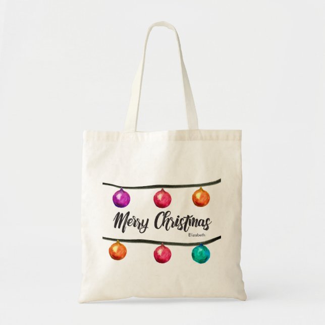 Bolso De Tela Acuarela de la escritura de las Felices Navidad (Frente)