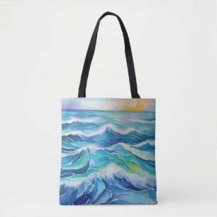 Bolso De Tela Acuarela de las olas del mar bajo el sol