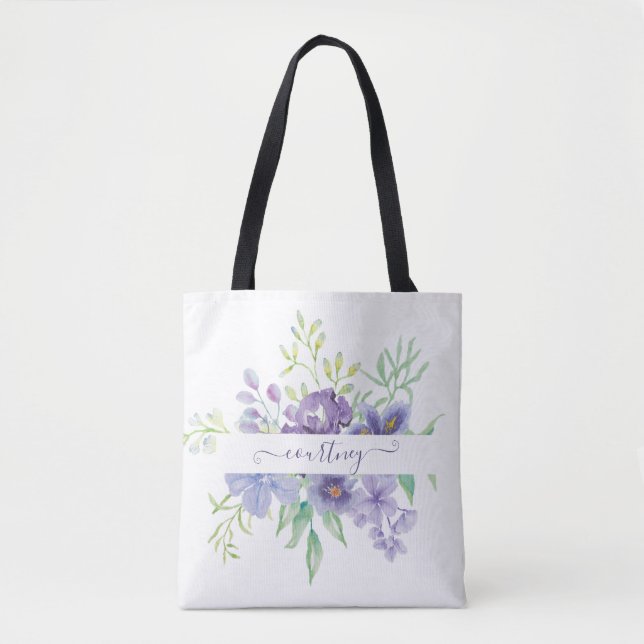 Bolso De Tela Acuarela de Lilac floral personalizada (Anverso)