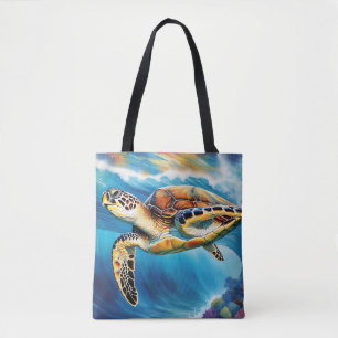 Bolso De Tela Acuarela de ola de tortuga marina dinámica