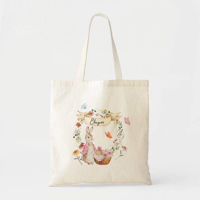 Bolso De Tela Acuarela de Pascua Rosa Personalizada (Frente)