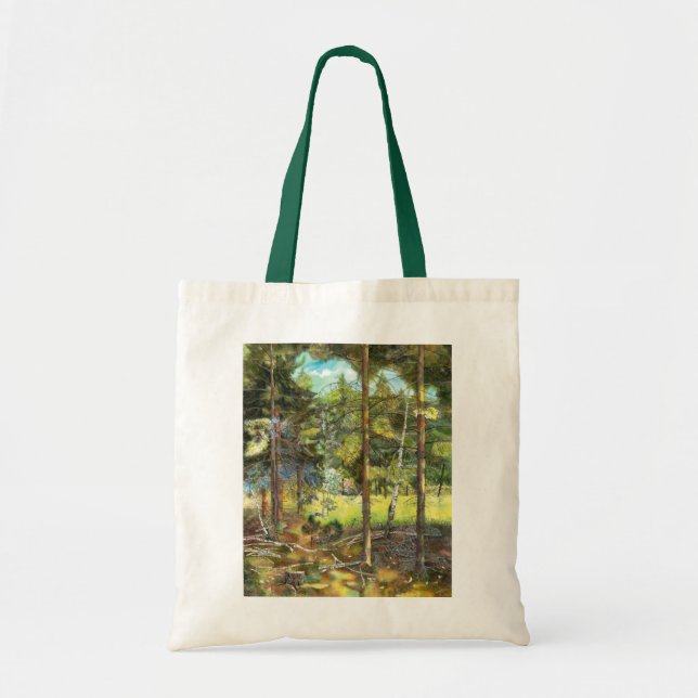 Bolso De Tela acuarela de pintura de bosques de pino (Frente)