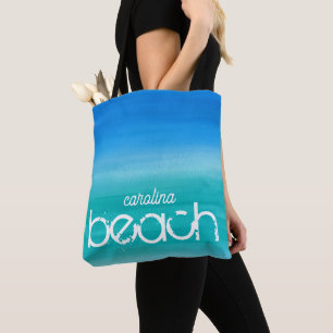 Bolso De Tela Acuarela de playa personalizada Océano Azul Verde
