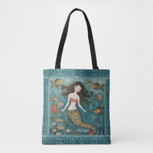 Bolso De Tela Acuarela de sirena personalizada