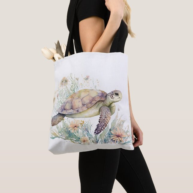 Bolso De Tela Acuarela de tortuga marina (Detalle)