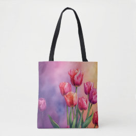 Bolso De Tela acuarela de tulipanes artísticos