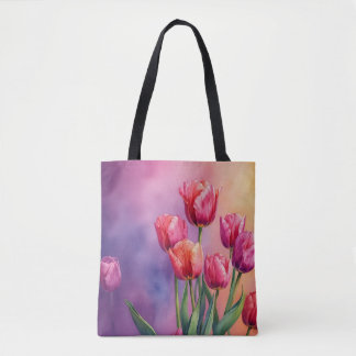 Bolso De Tela acuarela de tulipanes artísticos