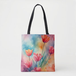 Bolso De Tela Acuarela de tulipanes vibrantes