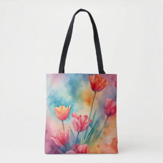 Bolso De Tela Acuarela de tulipanes vibrantes