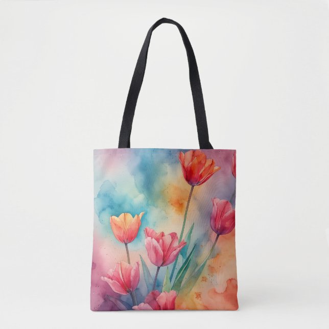 Bolso De Tela Acuarela de tulipanes vibrantes (Anverso)