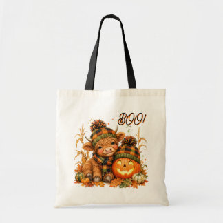 Bolso De Tela Acuarela de vaca de las Highlands y Jack O Lantern