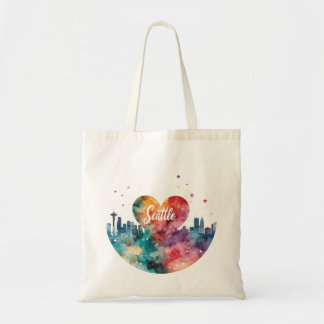 Bolso De Tela Acuarela del horizonte de Seattle