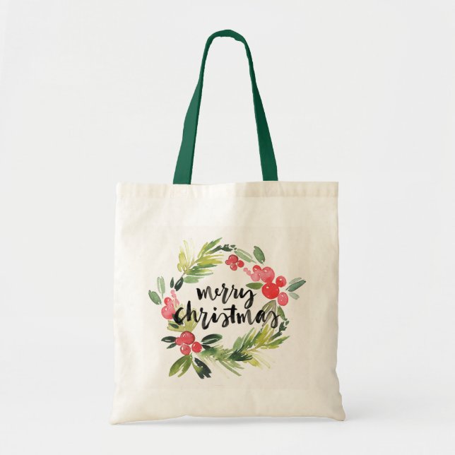Bolso De Tela Acuarela del navidad el | - guirnalda de las (Frente)