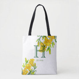 Bolso De Tela Acuarela Día Amarillo Lilies Monograma Floral