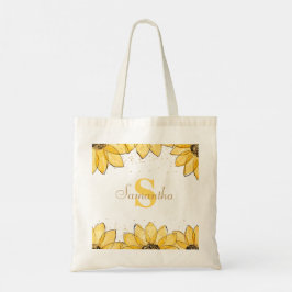 Bolso De Tela Acuarela Dorado girasoles floral Monograma nombre