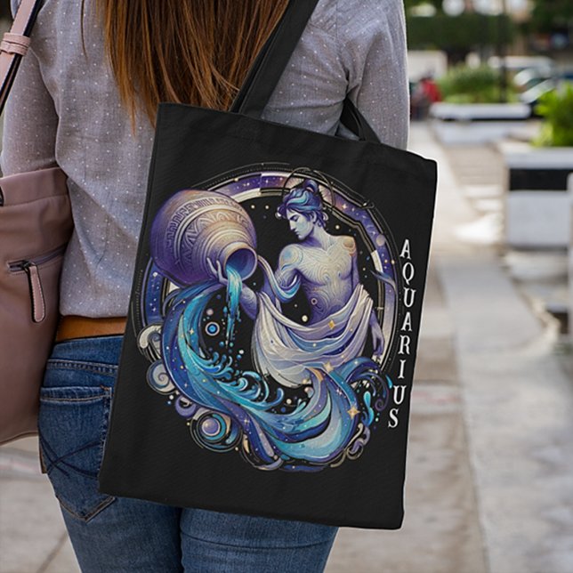 Bolso De Tela Acuarela Elegante Acuario Zodiac Negro (Subido por el creador)