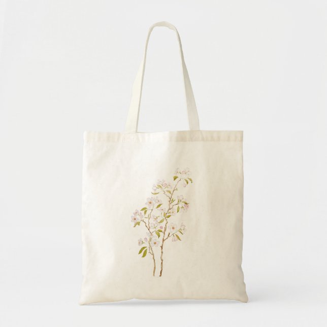 Bolso De Tela acuarela elegante de flor de cerezo blanco (Frente)