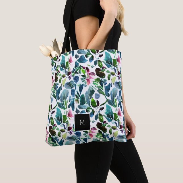 Bolso De Tela Acuarela elegante floral botánica monogramada (Detalle)