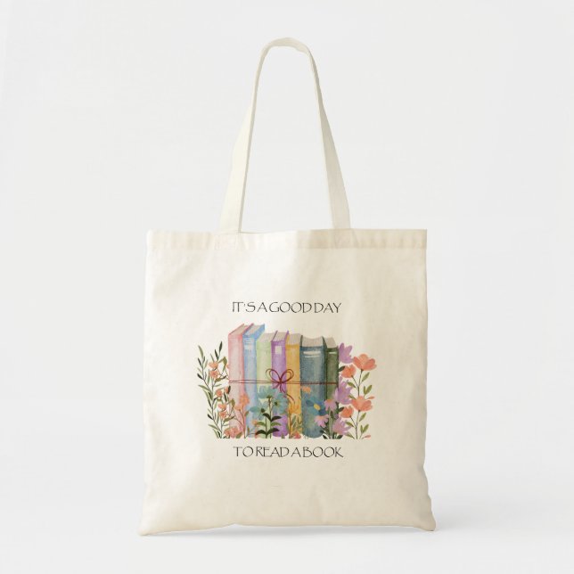 Bolso De Tela Acuarela "Es un buen día para leer un libro" (Frente)