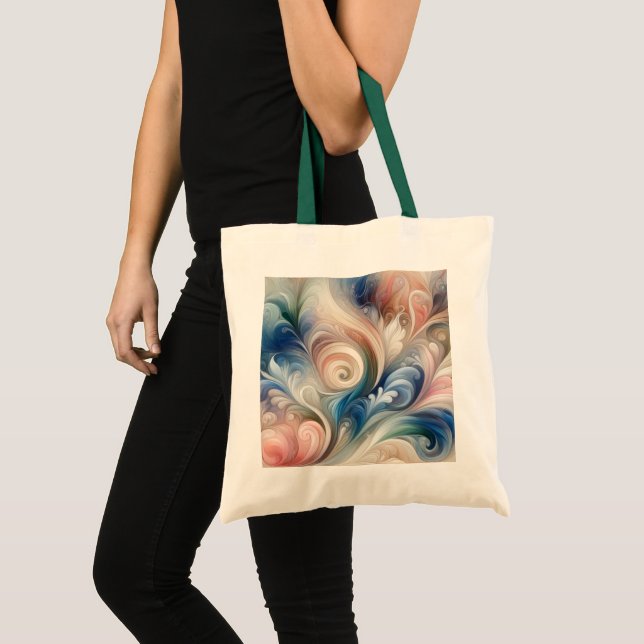 Bolso De Tela Acuarela Fantasía Pastel Floral Azul & Crema (Anverso (producto))
