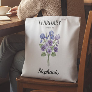 Bolso De Tela Acuarela Flor de Cumpleaños de Febrero