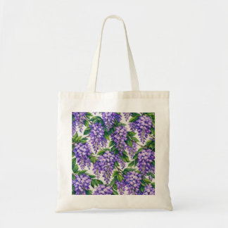 Bolso De Tela Acuarela floral botánica de glicina púrpura