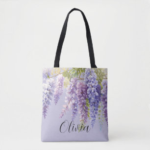Bolso De Tela Acuarela floral de color lavanda púrpura glicina l