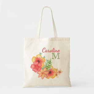 Bolso De Tela Acuarela Floral Hawaiana Personalizada