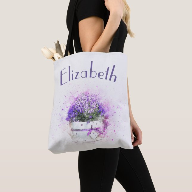 Bolso De Tela Acuarela floral personalizada Lilac púrpura (Detalle)