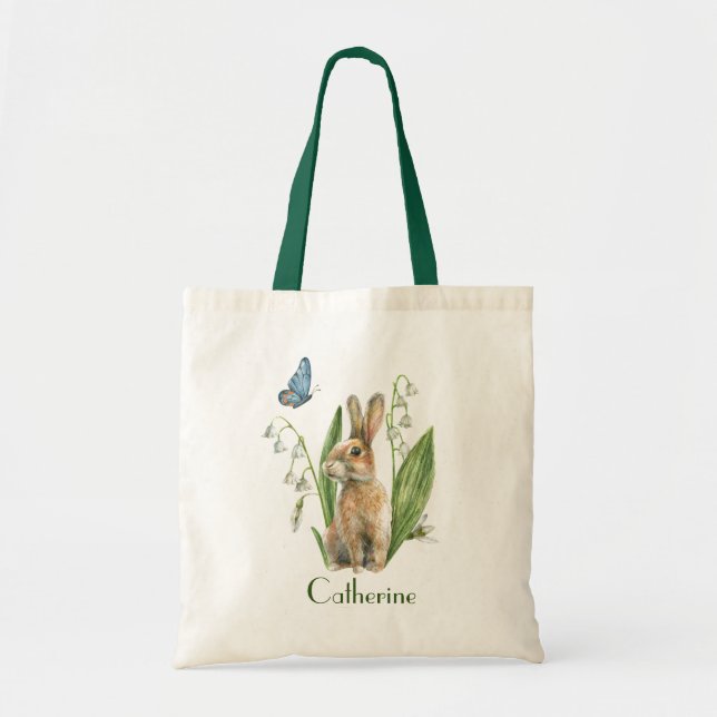 Bolso De Tela Acuarela Floral Semana Santa Conejo Conejo Persona (Frente)