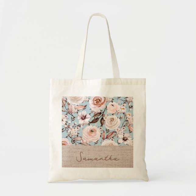 Bolso De Tela Acuarela floral vintage personalizada (Frente)