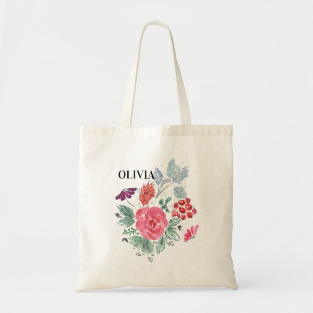 Bolso De Tela Acuarela, flores. (Frente)