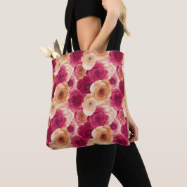 Bolso De Tela Acuarela Flores De Primavera Rosadas Vibrantes Pin