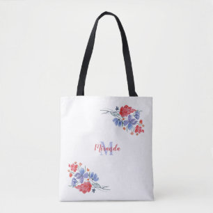 Bolso De Tela Acuarela, flores, personalizada