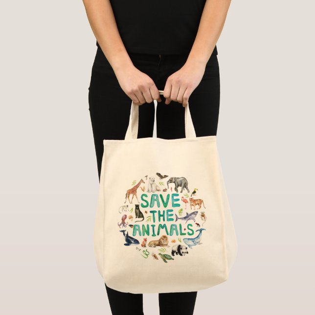 Bolso De Tela Acuarela Guardar el Tote de animales (Anverso (producto))