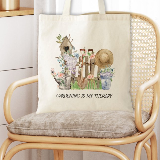 Bolso De Tela Acuarela Herramientas de jardinería floral y Cita  (In situ on chair)