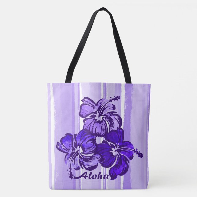 Bolso De Tela Acuarela Hibiscus Hawaii Reversible Beach Bag (Anverso)